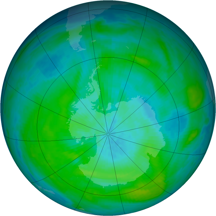 Antarctic ozone map for 09 March 1983